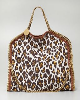 V1E4J Stella McCartney Falabella Fold Over Leopard Canvas Tote Bag