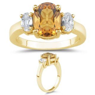 1.82 Cts White Sapphire & 2.98 Cts Citrine Ring in 18K