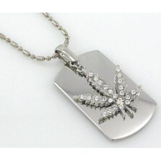 Leaf Rock the Ganja  Dog Tag Necklace free Chain engraved