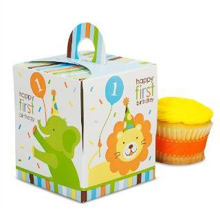 Sweet Safari Blue 1st Cupcake Boxes (4): Toys & Games