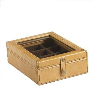 Lazy Susan Caramel Leather Jewelry Box, 6 x 8 x 2.5 Inches