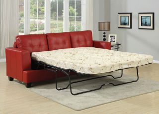 Acme Red Bonded Leather Queen Sleeper Hide A Bed Sofa