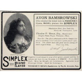 1902 Vintage Ad Simplex Player Piano Avon Bambrowski