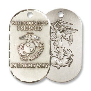 Sterling Silver Medal Military Armed Forces Marines Pendant with 24