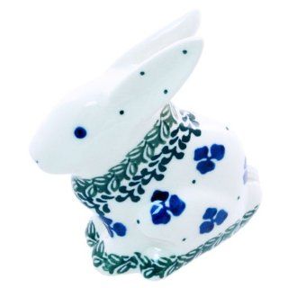 Polish Pottery Rabbit Figurine 3 1/2 H x 3 W x 1 3/4 L