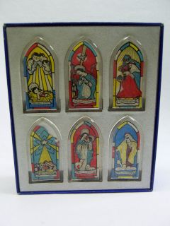 Vintage Nativity Christmas Light Covers Slips Over Bulb Stained Glass