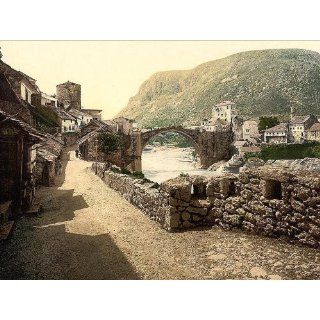 Vintage Travel Poster   Mostar with old Narenta Bridge