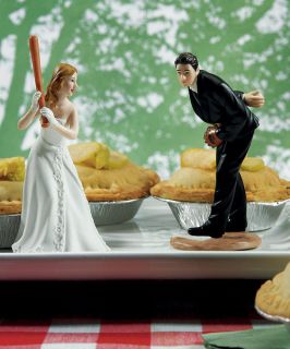 Home Run Bride Pitching Groom Baseball Wedding Cake Topper Can Be