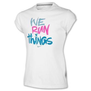 Girls Nike Run Things Tee Shirt White/Dark Grey