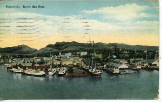 Honolulu Hawaii Harbor Vintage Postcard Boats 1922