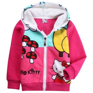  Kids Girls Kitty Cat Winter Fleece Rose Red Hoodies Size:#140 7 8Years