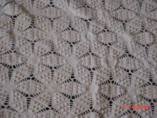 Antique Hand Crocheted Ecru Bedspread Coverlet 77X83 Popcorn Star