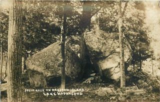 NJ Lake Hopatcong RPPC Raccoon Island Split Rock T96637