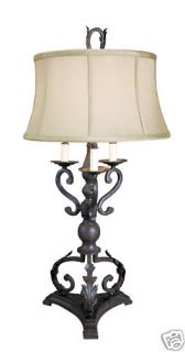 Horchow Mahogany Bronze Iron Scroll Leaf Table Lamp