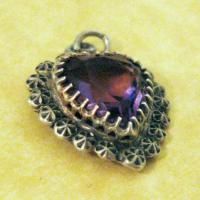 Antique Victorian Silver Charles Horner Amethyst Faceted Glass Heart
