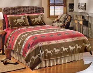 Western Horse Southwest Fleece Coverlet Bed Cover Sham Set Bedding