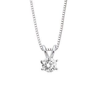 14K White Gold 1/3 ct. Diamond Prong Set Solitaire Pendant with Chain