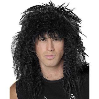 Adult Black 80s Hair Band Costume Wig: Clothing