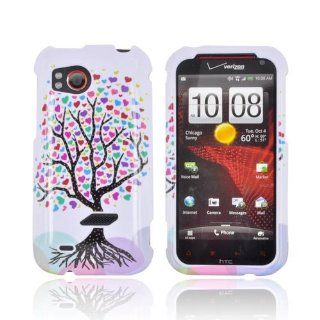 For HTC Rezound Black Tree Colorful Hearts White Hard