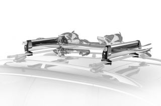 The Thule 91726 Universal Pull Top Ski and Snowboard Carrier mounted