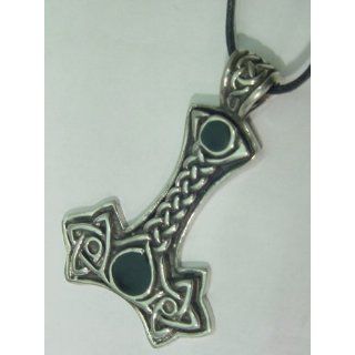 Pewter with Black Stone Thors Hammer Celtic Norse Viking