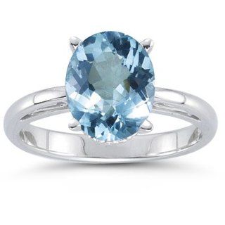 50 Cts Aquamarine Solitaire Ring in 18K White Gold 5.5 Jewelry