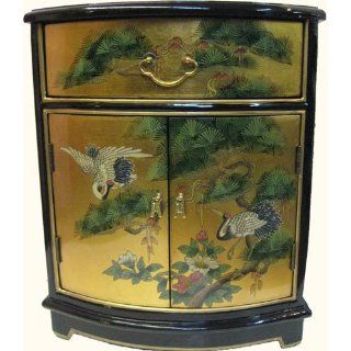 24 inches high.Oriental end table painted cranes and gold