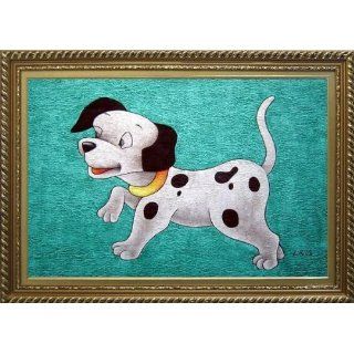 Dog on Green Background Oil Painting, with Exquisite Gold