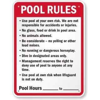 Commercial Pool Rules Sign, Pool Hours Screen Printed