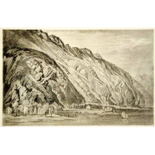 1872 Lithograph John Ruskin Mountains Villeneuve