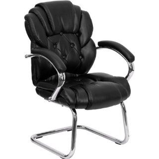 Black Leather Transitional Side Chair With Padded Arms And