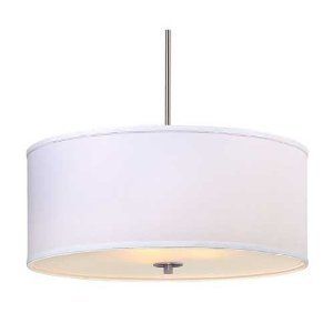 Hubbell Lighting Brushed Steel Pendant w White Drum Shade Chandelier