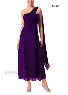 Sz 6 Donna Bella One Shoulder Ruched Chiffon Evening Party Long Purple
