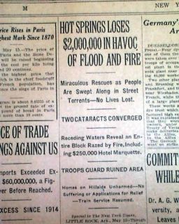 HOT SPRINGS AR Arkansas Flood & Fire Disaster Arlington Hotel 1923 OLD
