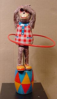 Mechanical Hula Hoop Monkey in Original Box Made by Plaything Made in