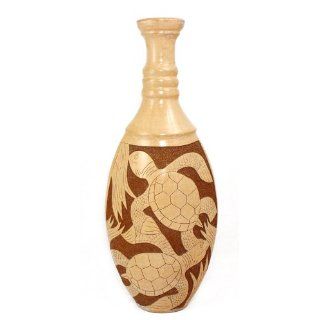 Decorative Ceramic Vase, Carved Sea Turtles Design: Arts