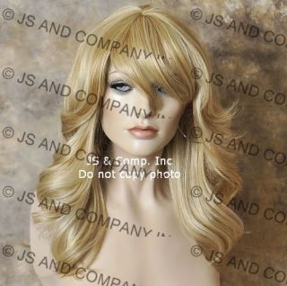 Human Hair Blend Wig Medium Length Curly Feather Wavy Blonde Mix Heat