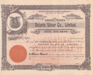 Ontario Silver Co., Ltd. Stock Certificate. Undated (Humberstone, Ont