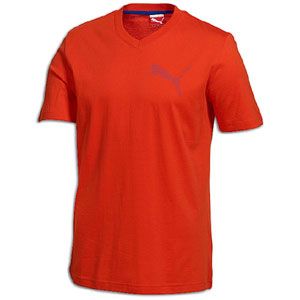 PUMA Basic V Neck S/S T Shirt   Mens   Casual   Clothing   Fiery Red