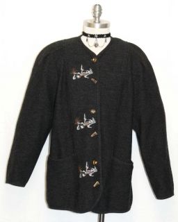 Otto Hundt Boiled Wool Black German Woman Winter Sweater Jacket Coat
