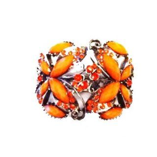 Ladies Silver Antique Style with Cluster Orange Flowers