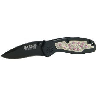 Schrade SCBLINGSP Black Ice Folding Knife Small with Pink