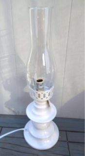 Hurricane Lamp Electric White Enamel Shabby Primitive Cottage Glass