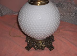  White Hobnail Glass 2 Globe Hurricane Table Lamp Brass Nice