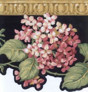 Hydrangeas on Black Floral Victorian Wallpaper Border