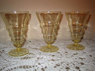  of 3 Anchor Hocking Block Optic Yellow Ice Tea Tumblers with Cut Foot