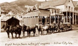 1880S FREIGHT WAGON SILVER CITY IDAHO ID GOLD MINE MINER MINERS