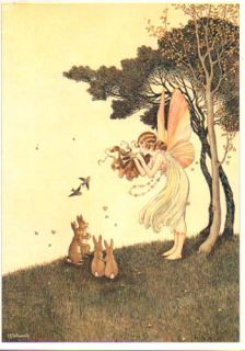 Ida Rentoul Outhwaite Fairy Cards Vintage Repro Bunnies Greeted Card
