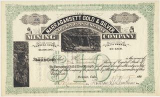  Stock Narragansett Gold Silver Mining Co Idaho Springs Colorado