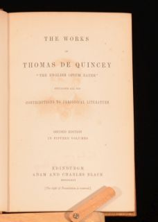 1862 3 15VOL The Works of Thomas de Quincey Essays Opium Eater